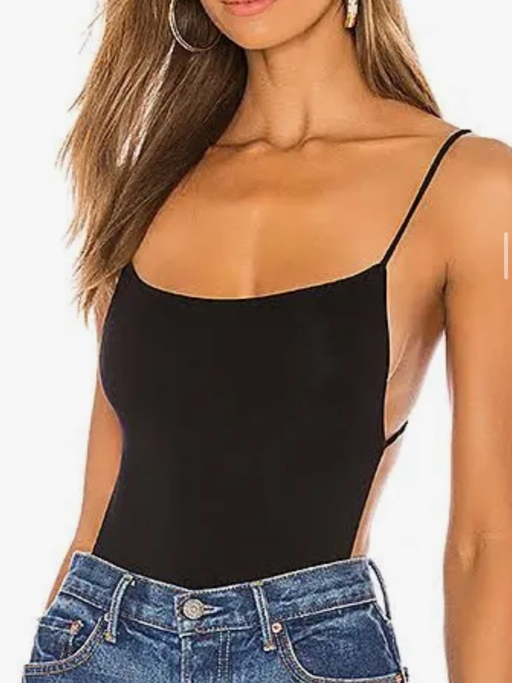 Black Slim Spaghetti-Strap Bodysuit Top